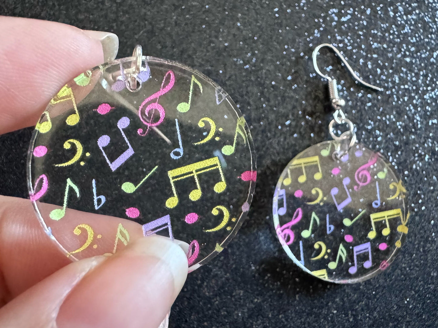 Colorful Music Note Earrings: Laser Cut Acrylic Sheet Music, Piano, Classical, Concert, Musician, Treble Cleff, Best Gifts for Her/Him/Them