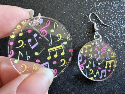 Colorful Music Note Earrings: Laser Cut Acrylic Sheet Music, Piano, Classical, Concert, Musician, Treble Cleff, Best Gifts for Her/Him/Them