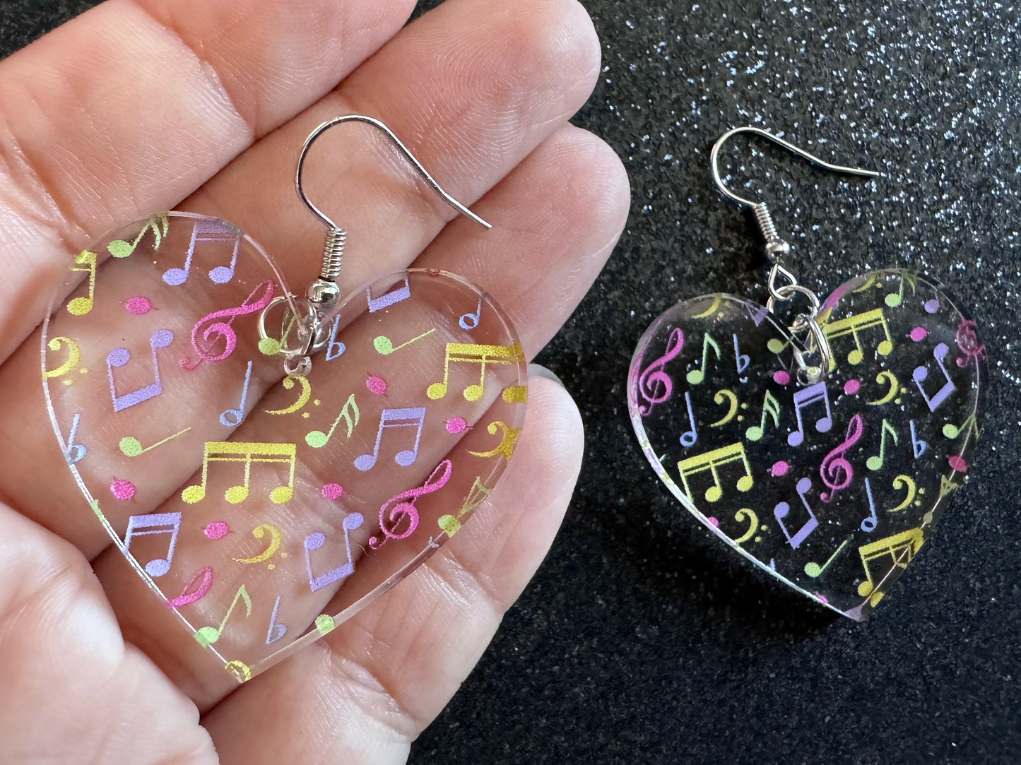 Colorful Music Note Earrings: Laser Cut Acrylic Sheet Music, Piano, Classical, Concert, Musician, Treble Cleff, Best Gifts for Her/Him/Them