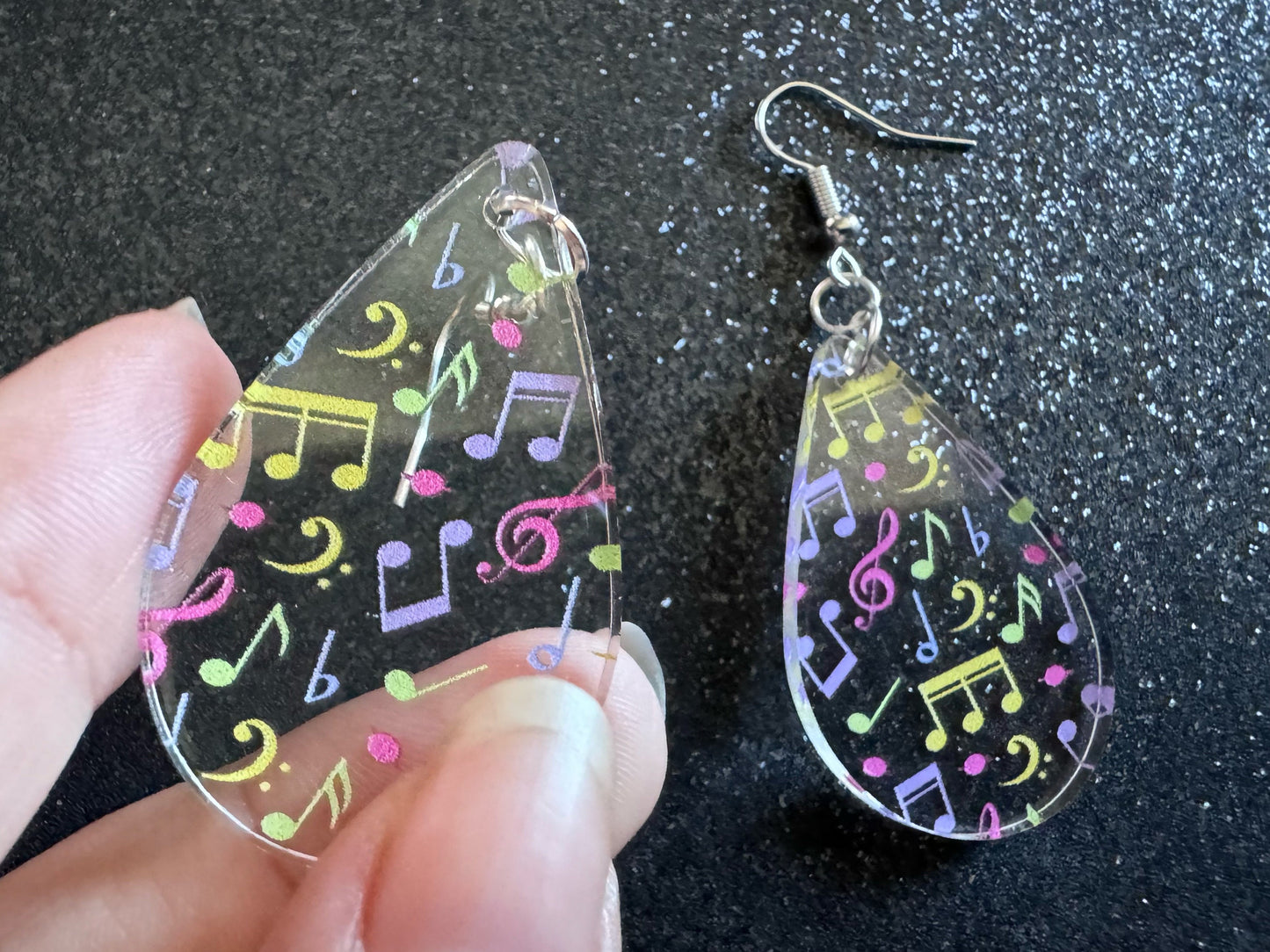 Colorful Music Note Earrings: Laser Cut Acrylic Sheet Music, Piano, Classical, Concert, Musician, Treble Cleff, Best Gifts for Her/Him/Them
