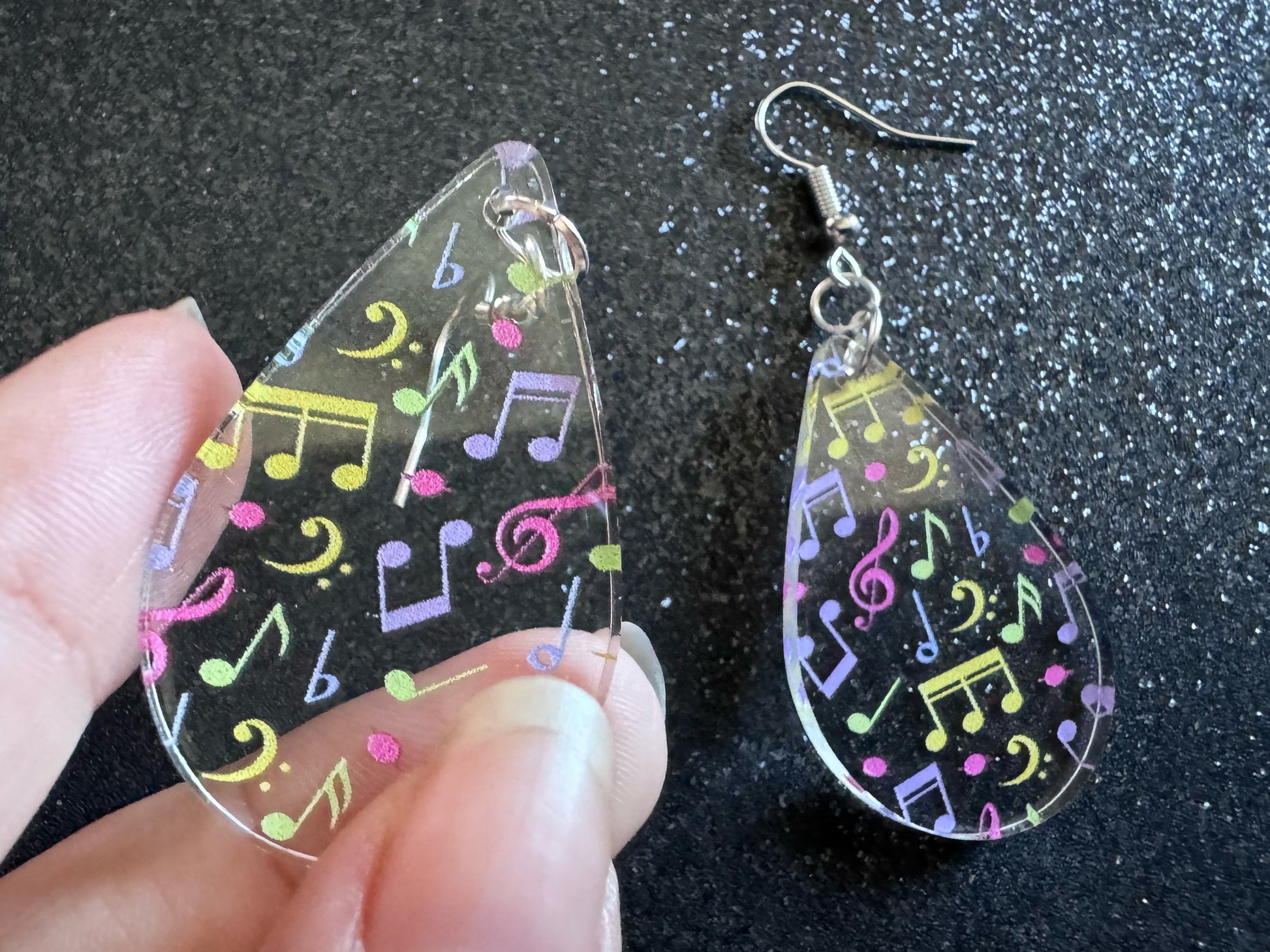 Colorful Music Note Earrings: Laser Cut Acrylic Sheet Music, Piano, Classical, Concert, Musician, Treble Cleff, Best Gifts for Her/Him/Them