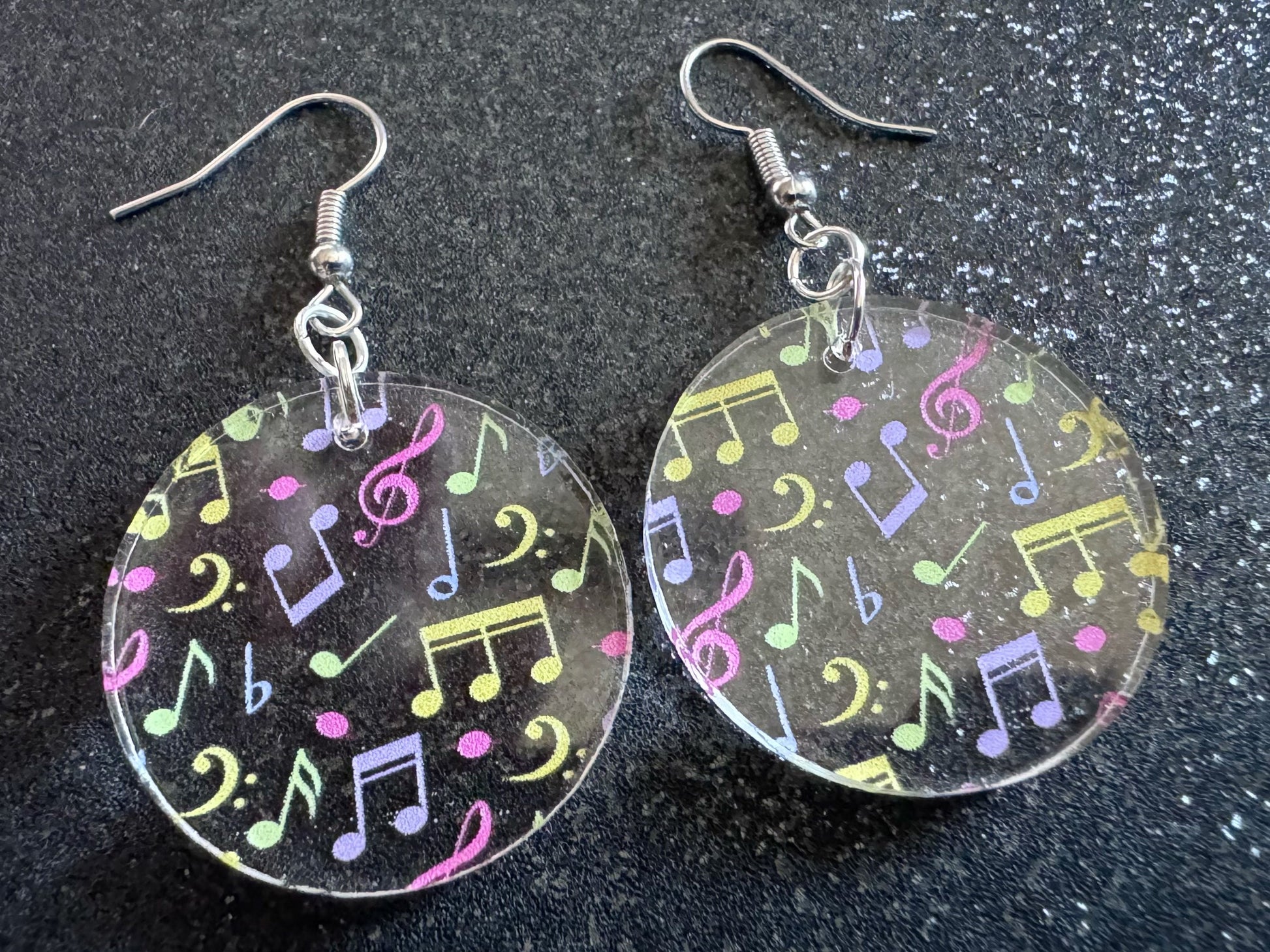 Colorful Music Note Earrings: Laser Cut Acrylic Sheet Music, Piano, Classical, Concert, Musician, Treble Cleff, Best Gifts for Her/Him/Them