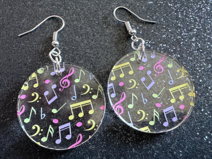 Colorful Music Note Earrings: Laser Cut Acrylic Sheet Music, Piano, Classical, Concert, Musician, Treble Cleff, Best Gifts for Her/Him/Them