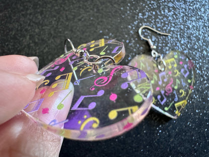 Colorful Music Note Earrings: Laser Cut Acrylic Sheet Music, Piano, Classical, Concert, Musician, Treble Cleff, Best Gifts for Her/Him/Them