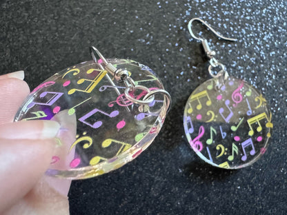 Colorful Music Note Earrings: Laser Cut Acrylic Sheet Music, Piano, Classical, Concert, Musician, Treble Cleff, Best Gifts for Her/Him/Them