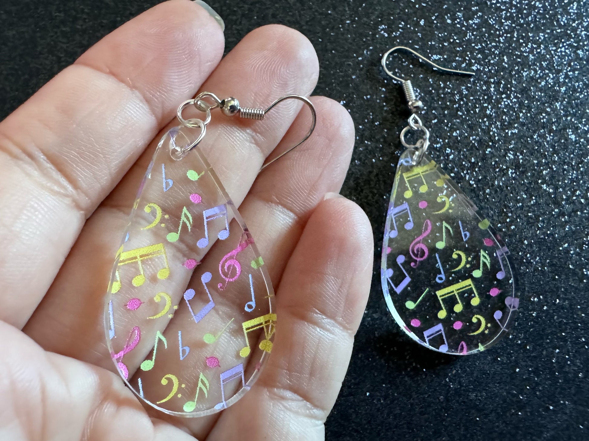 Colorful Music Note Earrings: Laser Cut Acrylic Sheet Music, Piano, Classical, Concert, Musician, Treble Cleff, Best Gifts for Her/Him/Them