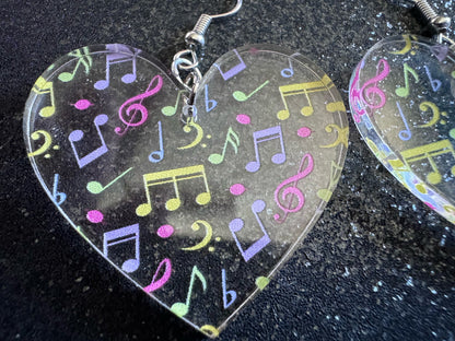 Colorful Music Note Earrings: Laser Cut Acrylic Sheet Music, Piano, Classical, Concert, Musician, Treble Cleff, Best Gifts for Her/Him/Them