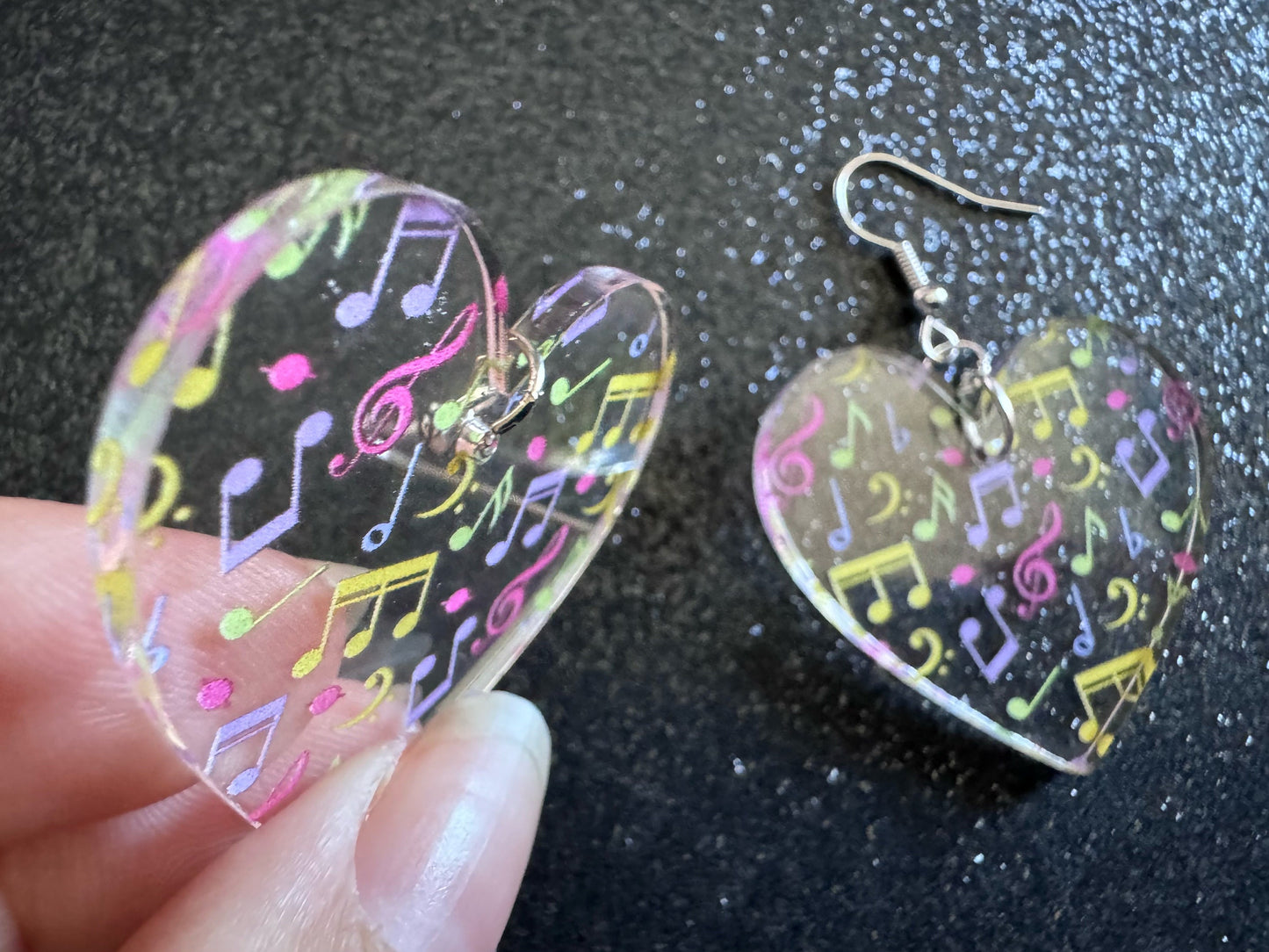 Colorful Music Note Earrings: Laser Cut Acrylic Sheet Music, Piano, Classical, Concert, Musician, Treble Cleff, Best Gifts for Her/Him/Them