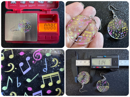 Colorful Music Note Earrings: Laser Cut Acrylic Sheet Music, Piano, Classical, Concert, Musician, Treble Cleff, Best Gifts for Her/Him/Them