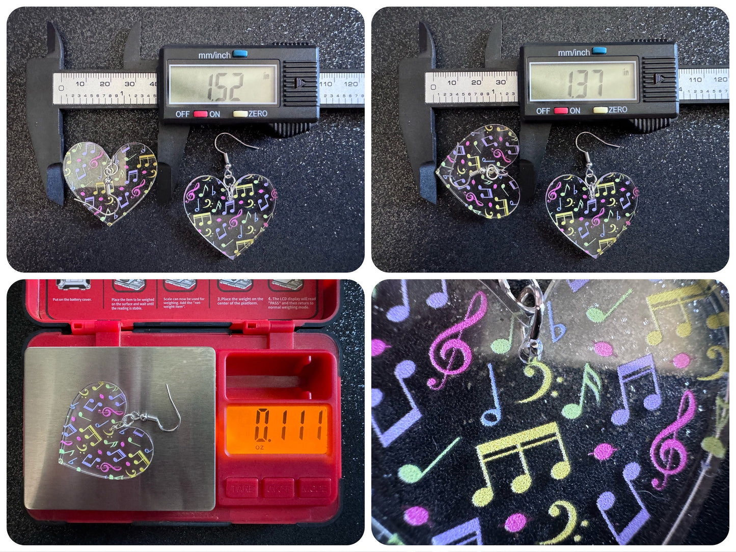 Colorful Music Note Earrings: Laser Cut Acrylic Sheet Music, Piano, Classical, Concert, Musician, Treble Cleff, Best Gifts for Her/Him/Them