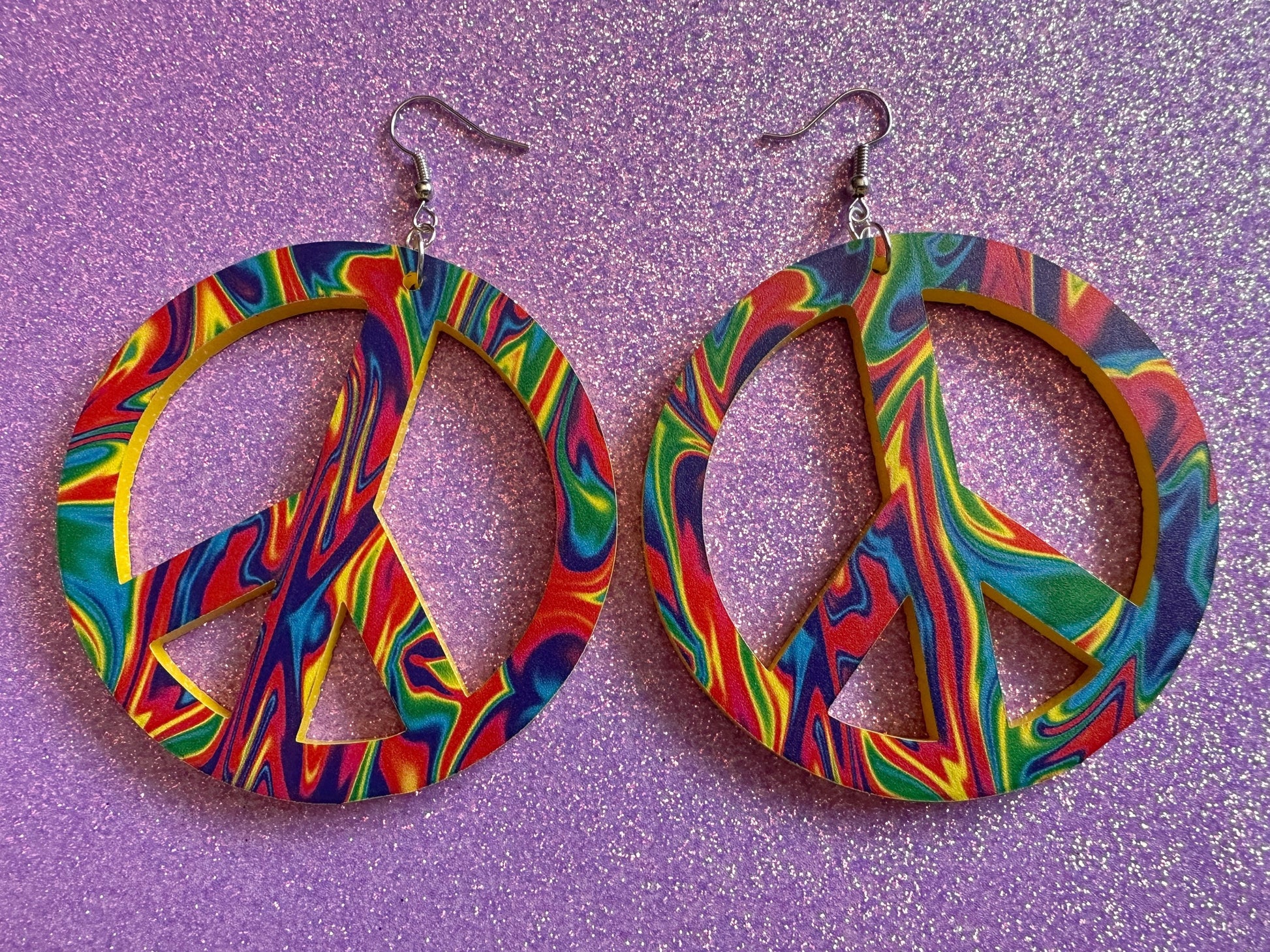 Colorful Peace Sign Earrings: Laser Cut Acrylic Peace Signs, Hippie, Hipster, Love, 80s, No War, Happiness, Happy, Gifts for Her/Him/Them