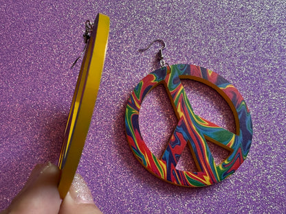 Colorful Peace Sign Earrings: Laser Cut Acrylic Peace Signs, Hippie, Hipster, Love, 80s, No War, Happiness, Happy, Gifts for Her/Him/Them