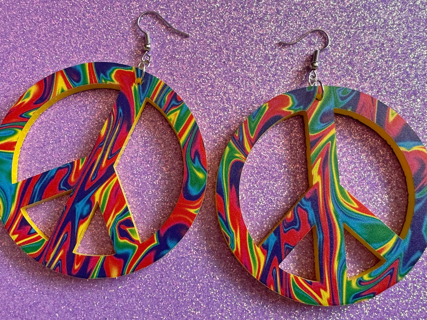 Colorful Peace Sign Earrings: Laser Cut Acrylic Peace Signs, Hippie, Hipster, Love, 80s, No War, Happiness, Happy, Gifts for Her/Him/Them