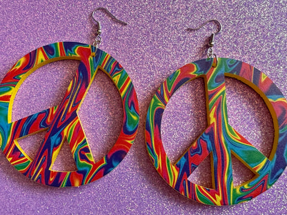 Colorful Peace Sign Earrings: Laser Cut Acrylic Peace Signs, Hippie, Hipster, Love, 80s, No War, Happiness, Happy, Gifts for Her/Him/Them