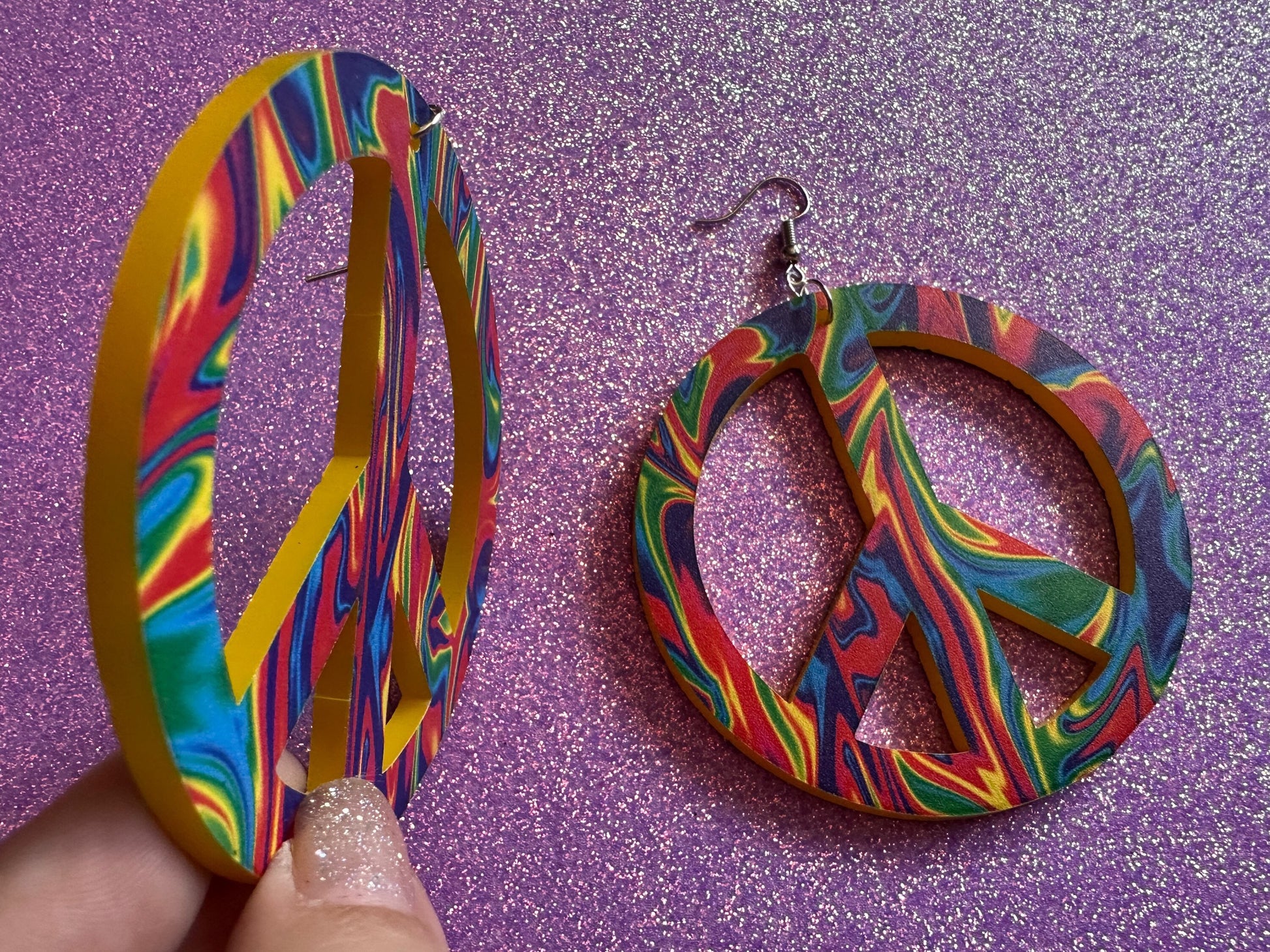 Colorful Peace Sign Earrings: Laser Cut Acrylic Peace Signs, Hippie, Hipster, Love, 80s, No War, Happiness, Happy, Gifts for Her/Him/Them