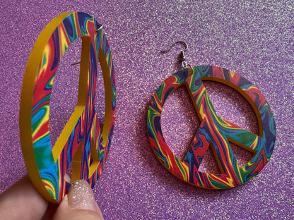 Colorful Peace Sign Earrings: Laser Cut Acrylic Peace Signs, Hippie, Hipster, Love, 80s, No War, Happiness, Happy, Gifts for Her/Him/Them