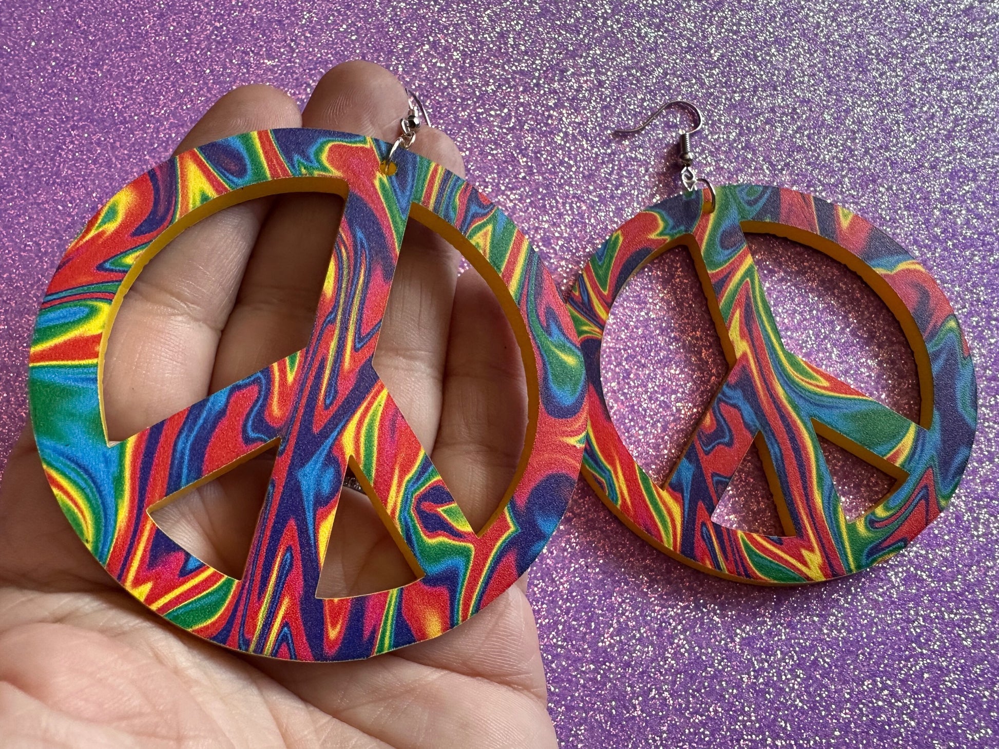 Colorful Peace Sign Earrings: Laser Cut Acrylic Peace Signs, Hippie, Hipster, Love, 80s, No War, Happiness, Happy, Gifts for Her/Him/Them