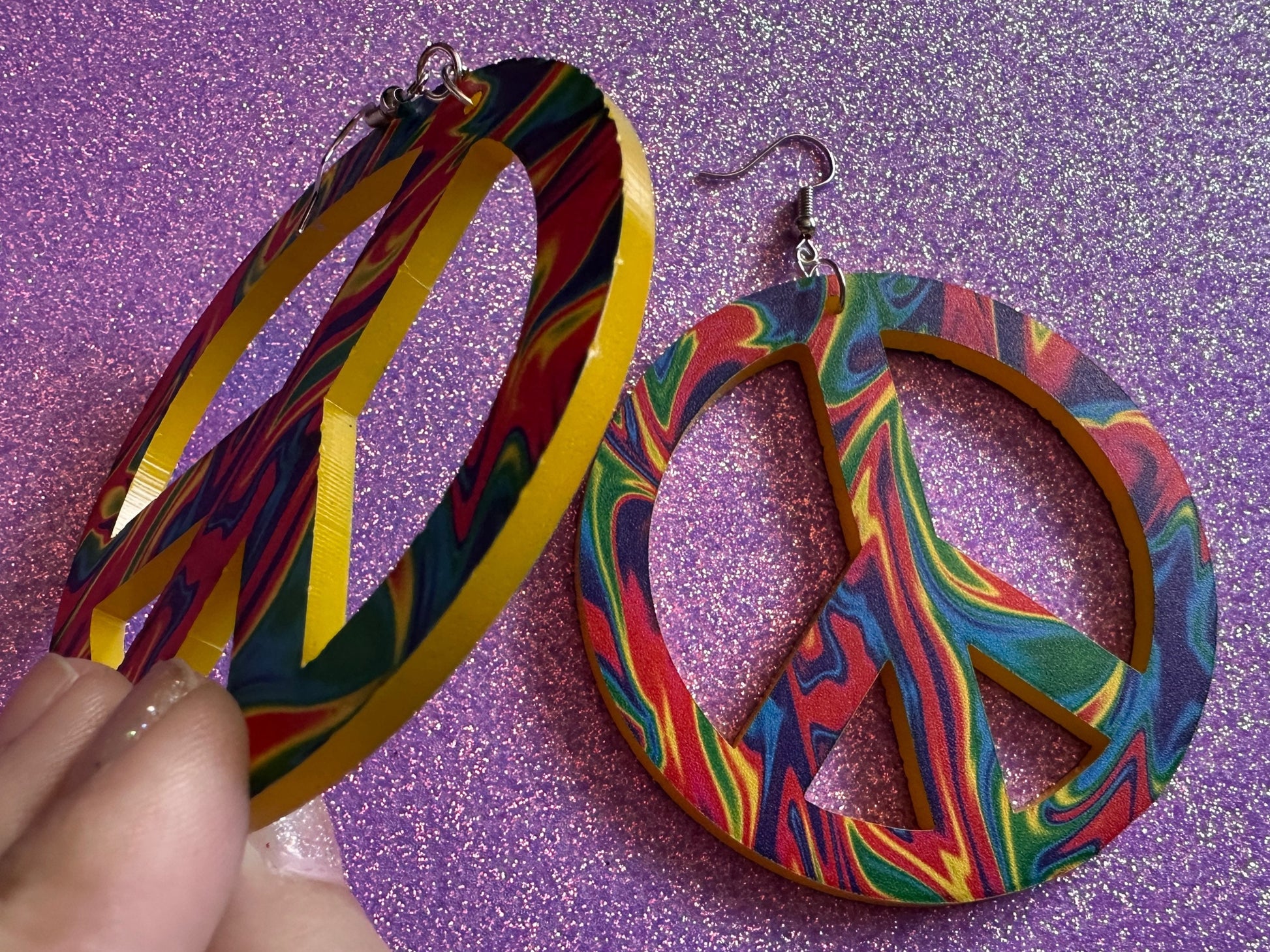 Colorful Peace Sign Earrings: Laser Cut Acrylic Peace Signs, Hippie, Hipster, Love, 80s, No War, Happiness, Happy, Gifts for Her/Him/Them