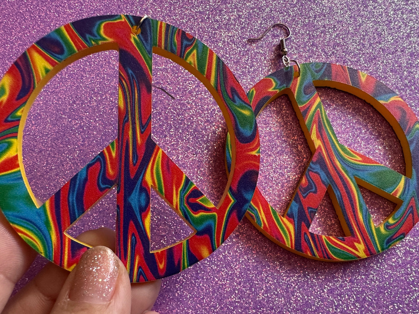 Colorful Peace Sign Earrings: Laser Cut Acrylic Peace Signs, Hippie, Hipster, Love, 80s, No War, Happiness, Happy, Gifts for Her/Him/Them
