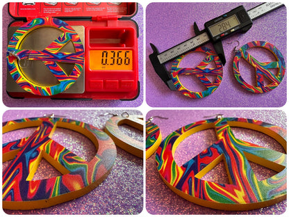 Colorful Peace Sign Earrings: Laser Cut Acrylic Peace Signs, Hippie, Hipster, Love, 80s, No War, Happiness, Happy, Gifts for Her/Him/Them