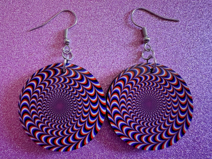 Colorful Psychedelic Optical Illusion Earrings: Sublimated Illusions, Unique Earrings, Quirky Jewelry, Hypnotic, Best Gifts for Her/Him/Them