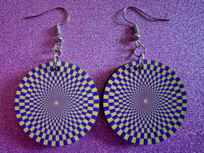 Colorful Psychedelic Optical Illusion Earrings: Sublimated Illusions, Unique Earrings, Quirky Jewelry, Hypnotic, Best Gifts for Her/Him/Them