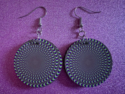 Colorful Psychedelic Optical Illusion Earrings: Sublimated Illusions, Unique Earrings, Quirky Jewelry, Hypnotic, Best Gifts for Her/Him/Them