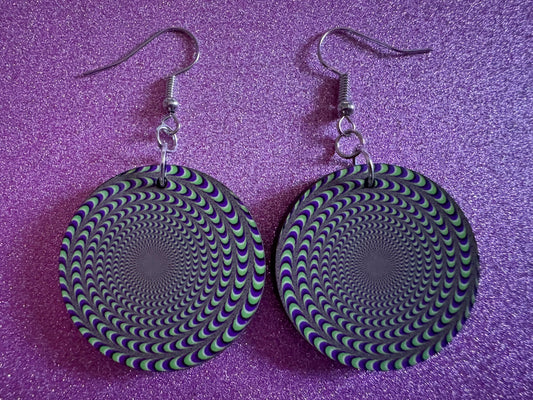 Colorful Psychedelic Optical Illusion Earrings: Sublimated Illusions, Unique Earrings, Quirky Jewelry, Hypnotic, Best Gifts for Her/Him/Them