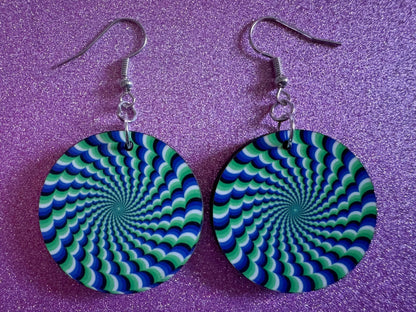 Colorful Psychedelic Optical Illusion Earrings: Sublimated Illusions, Unique Earrings, Quirky Jewelry, Hypnotic, Best Gifts for Her/Him/Them