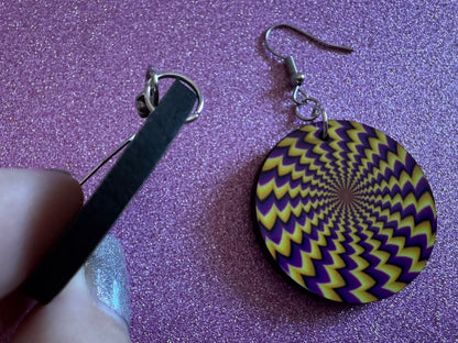 Colorful Psychedelic Optical Illusion Earrings: Sublimated Illusions, Unique Earrings, Quirky Jewelry, Hypnotic, Best Gifts for Her/Him/Them