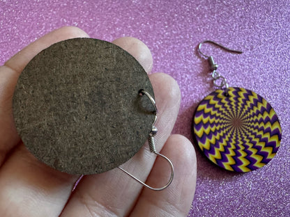 Colorful Psychedelic Optical Illusion Earrings: Sublimated Illusions, Unique Earrings, Quirky Jewelry, Hypnotic, Best Gifts for Her/Him/Them