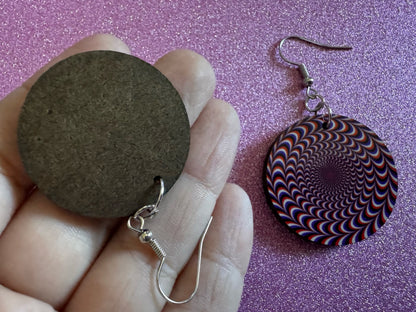 Colorful Psychedelic Optical Illusion Earrings: Sublimated Illusions, Unique Earrings, Quirky Jewelry, Hypnotic, Best Gifts for Her/Him/Them