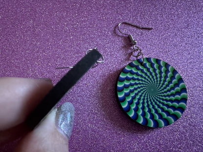 Colorful Psychedelic Optical Illusion Earrings: Sublimated Illusions, Unique Earrings, Quirky Jewelry, Hypnotic, Best Gifts for Her/Him/Them