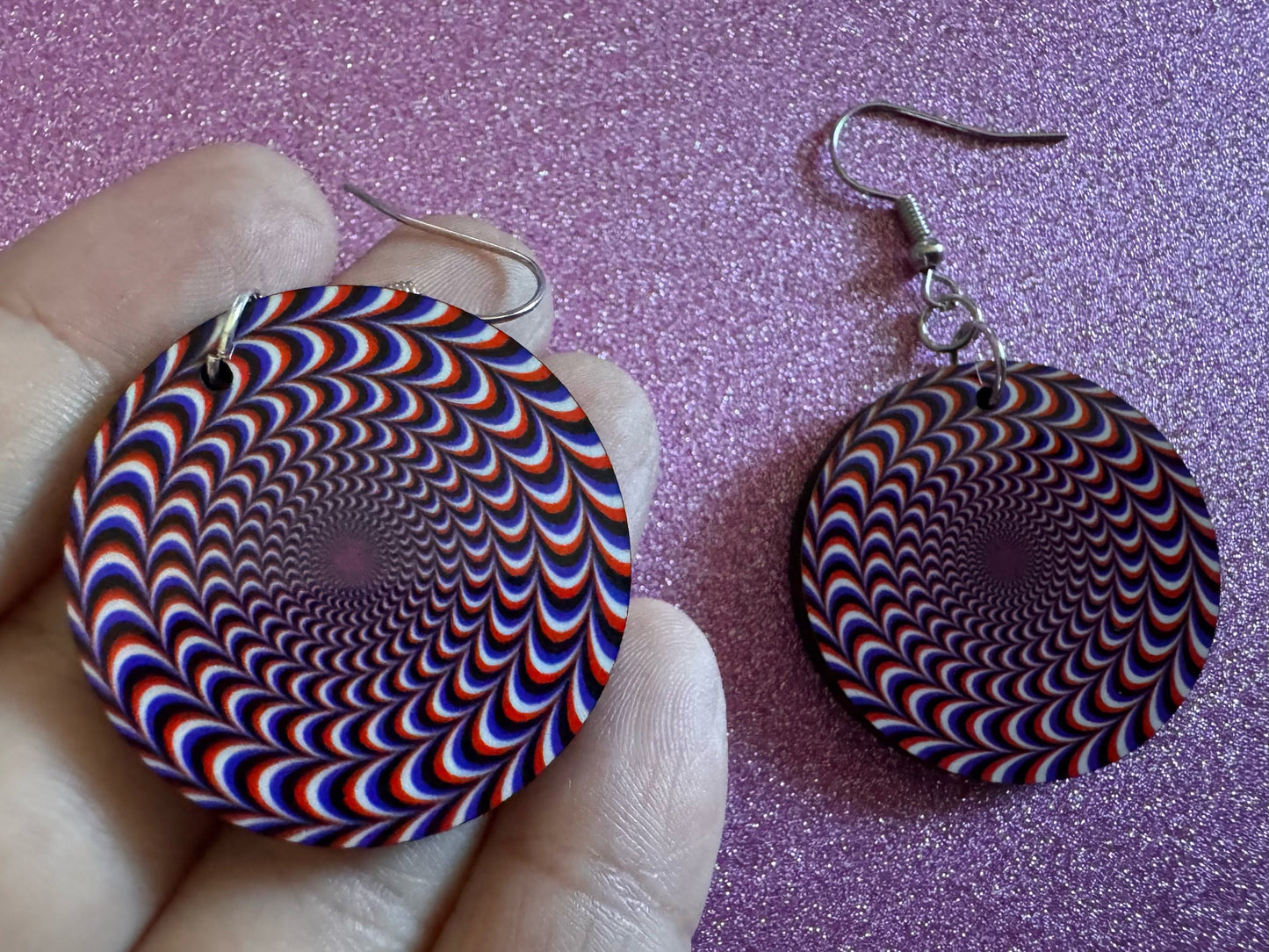 Colorful Psychedelic Optical Illusion Earrings: Sublimated Illusions, Unique Earrings, Quirky Jewelry, Hypnotic, Best Gifts for Her/Him/Them