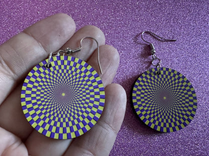 Colorful Psychedelic Optical Illusion Earrings: Sublimated Illusions, Unique Earrings, Quirky Jewelry, Hypnotic, Best Gifts for Her/Him/Them