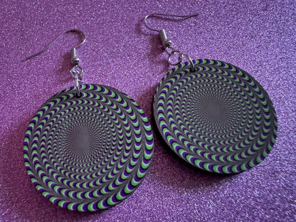 Colorful Psychedelic Optical Illusion Earrings: Sublimated Illusions, Unique Earrings, Quirky Jewelry, Hypnotic, Best Gifts for Her/Him/Them
