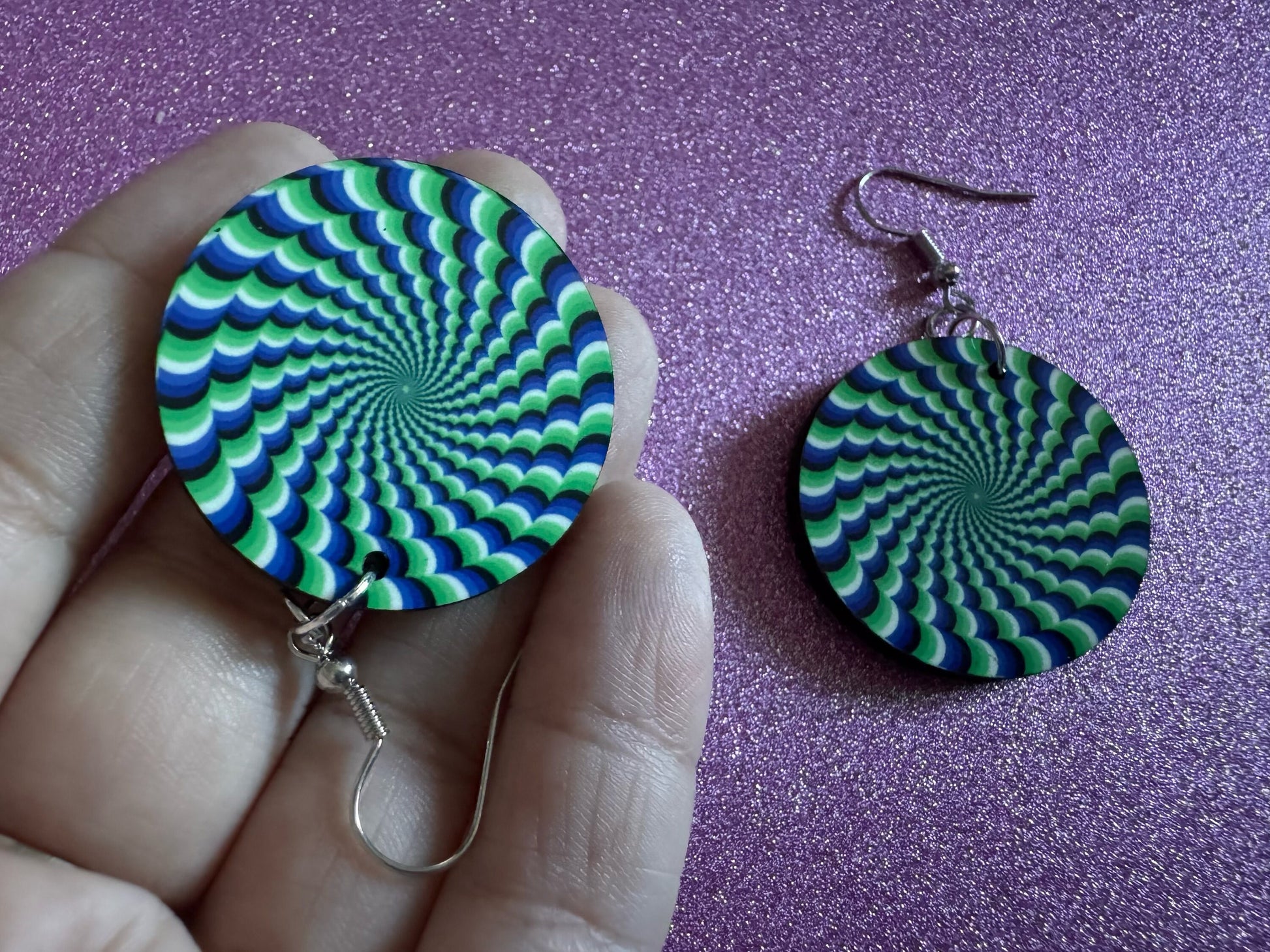 Colorful Psychedelic Optical Illusion Earrings: Sublimated Illusions, Unique Earrings, Quirky Jewelry, Hypnotic, Best Gifts for Her/Him/Them