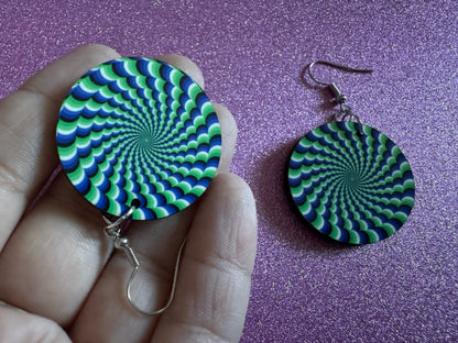 Colorful Psychedelic Optical Illusion Earrings: Sublimated Illusions, Unique Earrings, Quirky Jewelry, Hypnotic, Best Gifts for Her/Him/Them