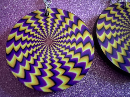 Colorful Psychedelic Optical Illusion Earrings: Sublimated Illusions, Unique Earrings, Quirky Jewelry, Hypnotic, Best Gifts for Her/Him/Them
