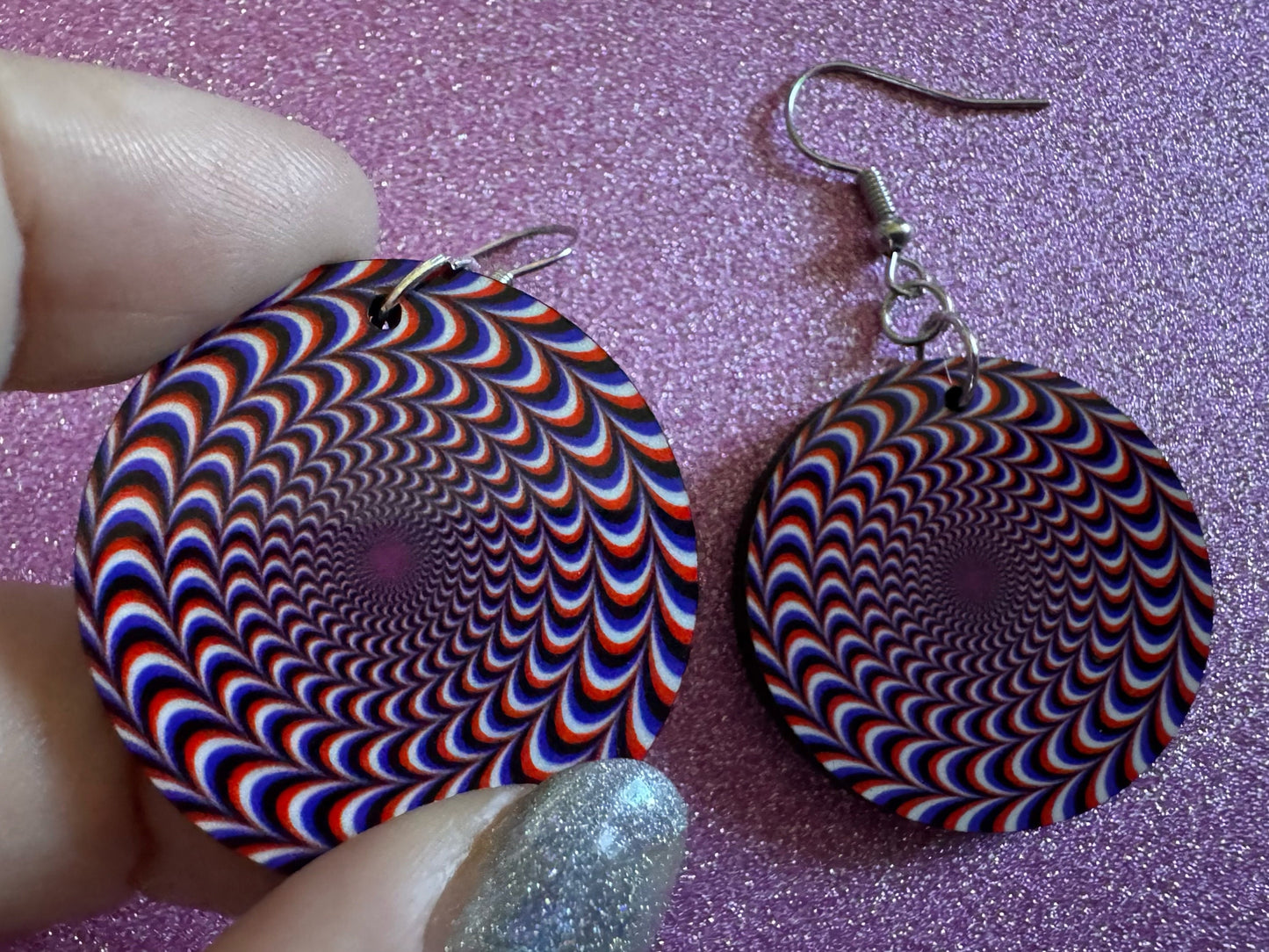 Colorful Psychedelic Optical Illusion Earrings: Sublimated Illusions, Unique Earrings, Quirky Jewelry, Hypnotic, Best Gifts for Her/Him/Them