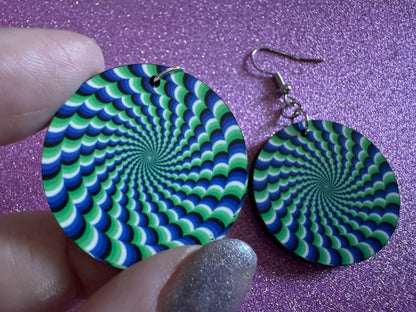 Colorful Psychedelic Optical Illusion Earrings: Sublimated Illusions, Unique Earrings, Quirky Jewelry, Hypnotic, Best Gifts for Her/Him/Them