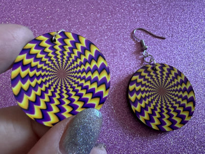 Colorful Psychedelic Optical Illusion Earrings: Sublimated Illusions, Unique Earrings, Quirky Jewelry, Hypnotic, Best Gifts for Her/Him/Them