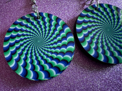 Colorful Psychedelic Optical Illusion Earrings: Sublimated Illusions, Unique Earrings, Quirky Jewelry, Hypnotic, Best Gifts for Her/Him/Them