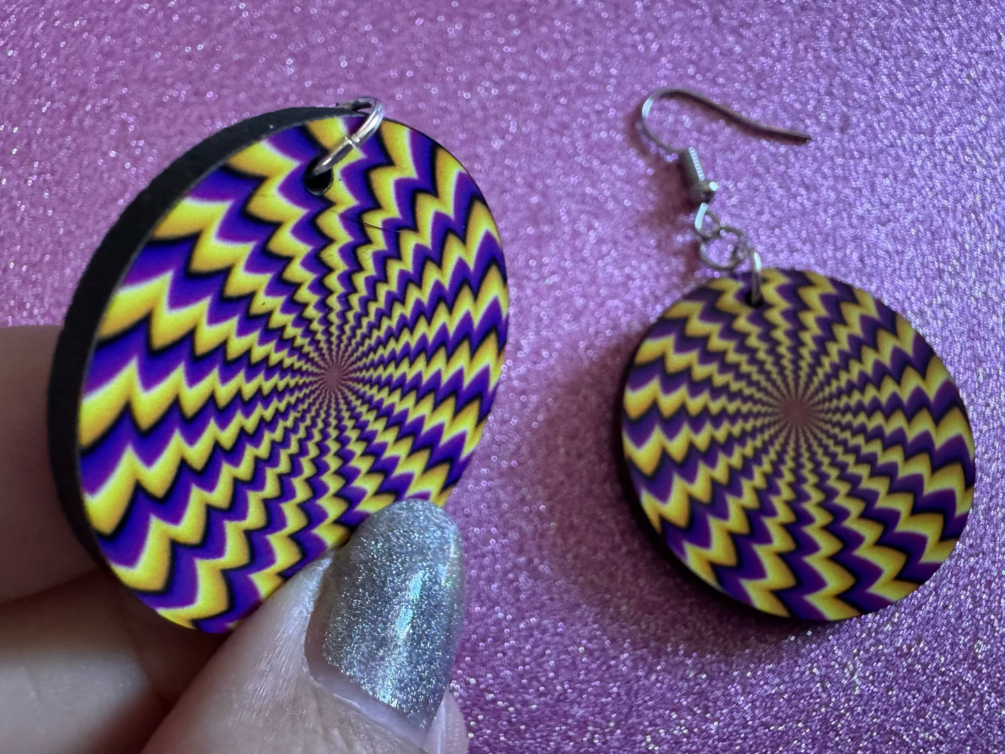 Colorful Psychedelic Optical Illusion Earrings: Sublimated Illusions, Unique Earrings, Quirky Jewelry, Hypnotic, Best Gifts for Her/Him/Them