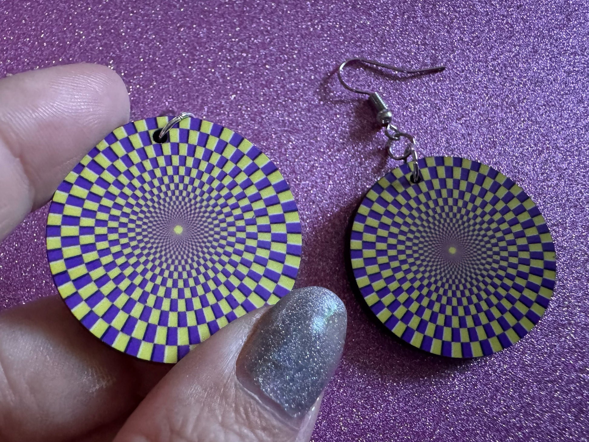 Colorful Psychedelic Optical Illusion Earrings: Sublimated Illusions, Unique Earrings, Quirky Jewelry, Hypnotic, Best Gifts for Her/Him/Them