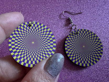 Colorful Psychedelic Optical Illusion Earrings: Sublimated Illusions, Unique Earrings, Quirky Jewelry, Hypnotic, Best Gifts for Her/Him/Them