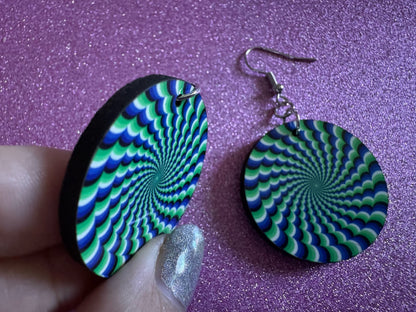 Colorful Psychedelic Optical Illusion Earrings: Sublimated Illusions, Unique Earrings, Quirky Jewelry, Hypnotic, Best Gifts for Her/Him/Them