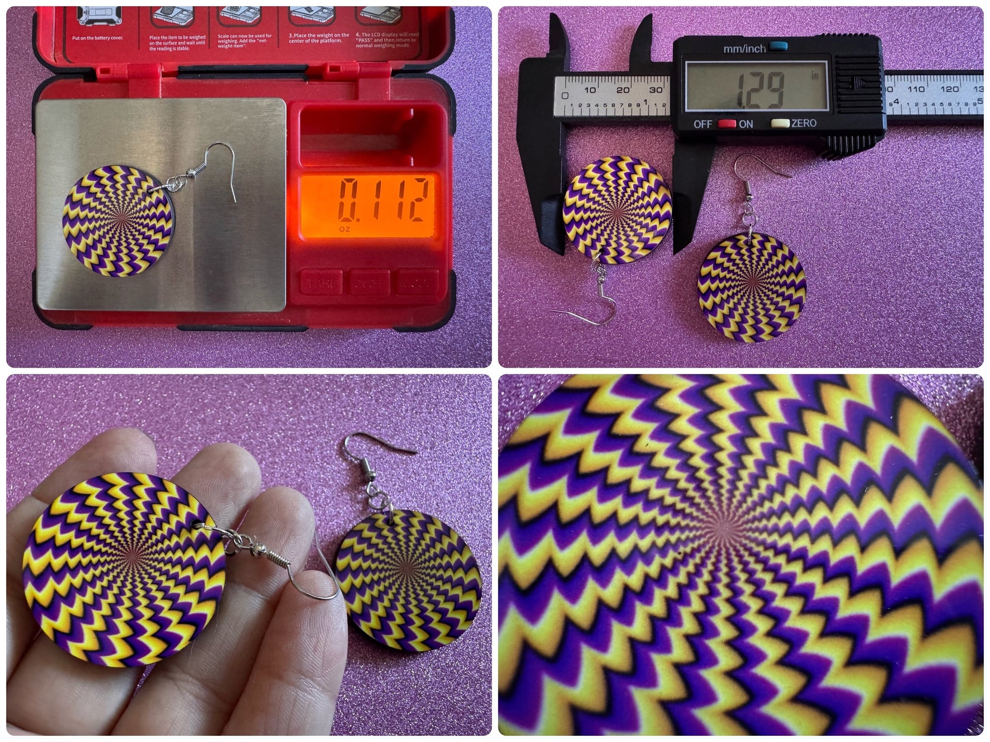 Colorful Psychedelic Optical Illusion Earrings: Sublimated Illusions, Unique Earrings, Quirky Jewelry, Hypnotic, Best Gifts for Her/Him/Them