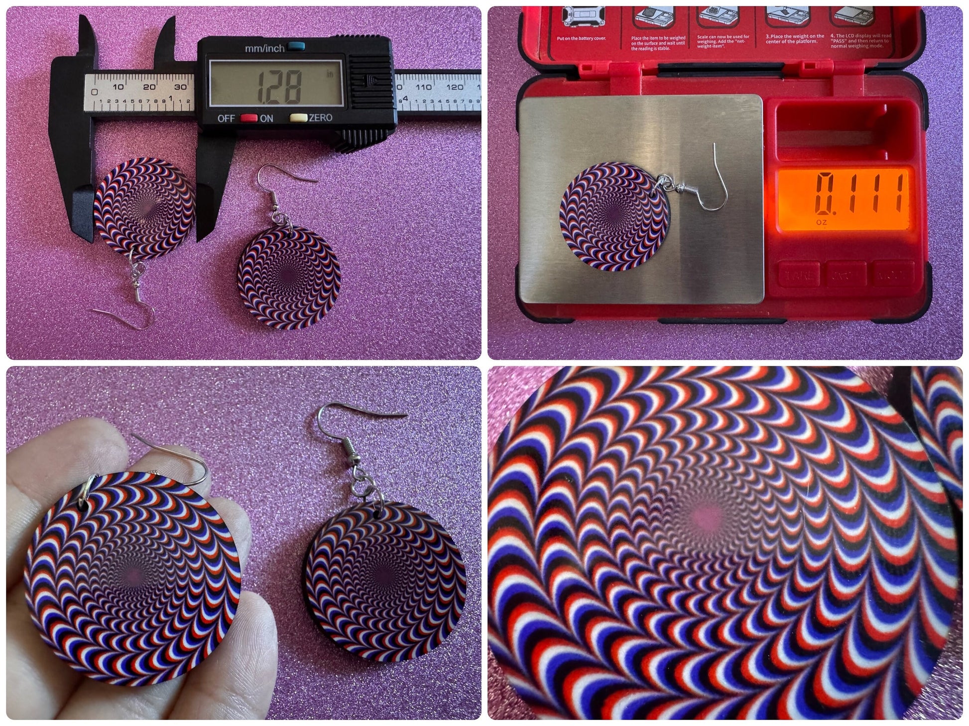 Colorful Psychedelic Optical Illusion Earrings: Sublimated Illusions, Unique Earrings, Quirky Jewelry, Hypnotic, Best Gifts for Her/Him/Them