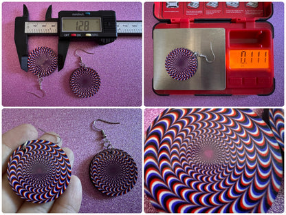 Colorful Psychedelic Optical Illusion Earrings: Sublimated Illusions, Unique Earrings, Quirky Jewelry, Hypnotic, Best Gifts for Her/Him/Them
